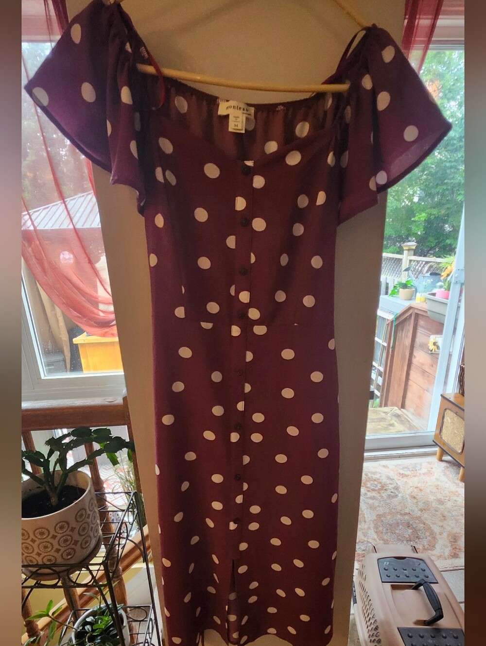 Polka Dot Midi Dress - Burgundy